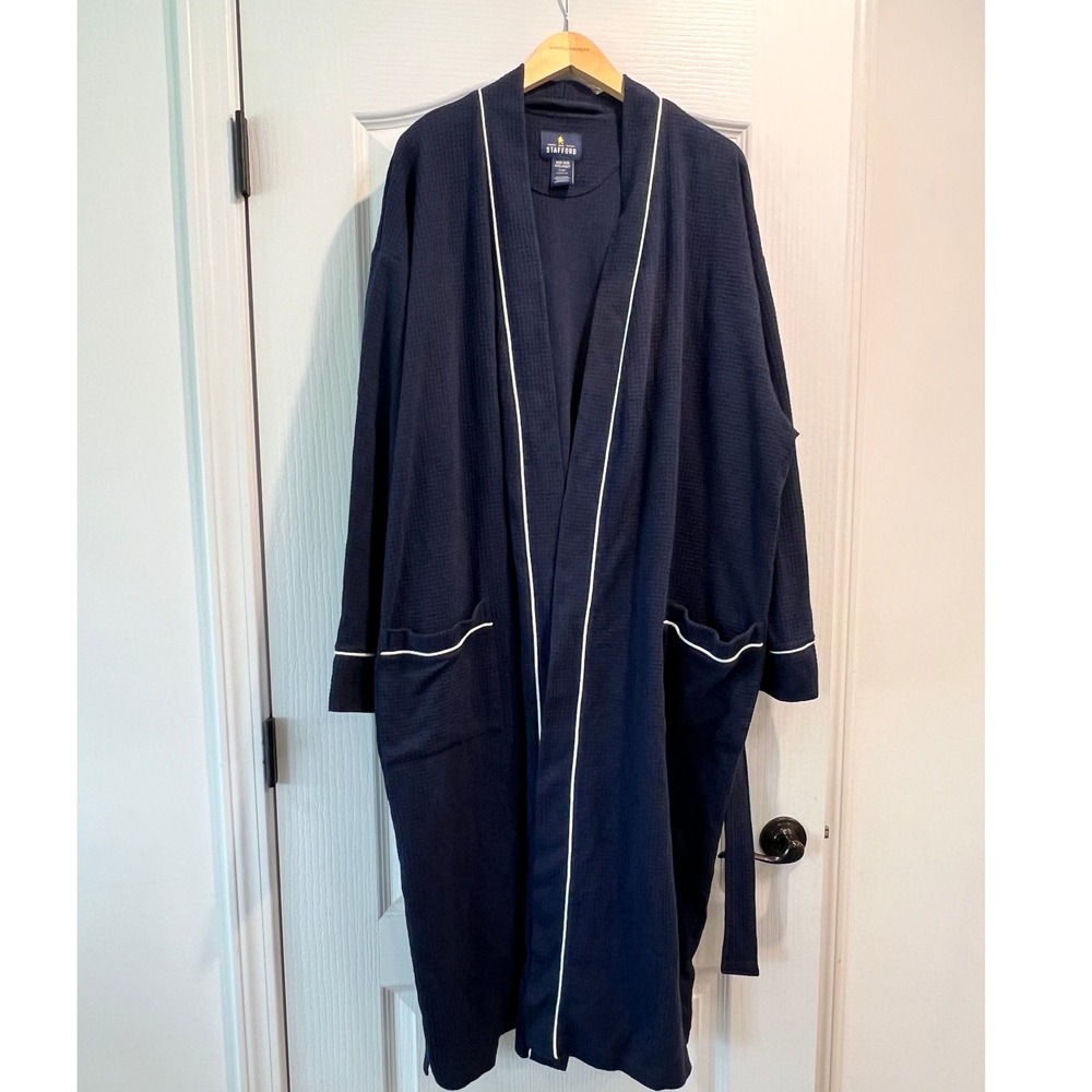 Stafford Mens Navy‎ Blue Waffle Knit Robe One Size Fits Most Classic Fit